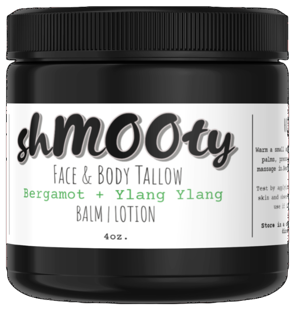 Shmooty Bergamot + Ylang Ylang grass-fed beef tallow balm, 4 oz jar