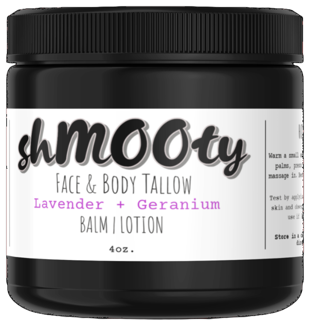 Shmooty Lavender + Geranium grass-fed beef tallow balm, 4 oz jar